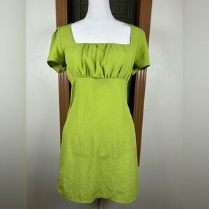 Forever 21 Lime Green Square Neck Puff Mini Dress Juniors Small Back Tie